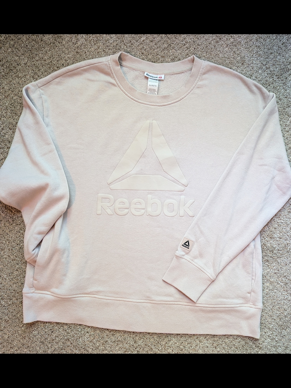 Reebok Crewneck Sweatshirt XL Beige Fleece Tonal Logo